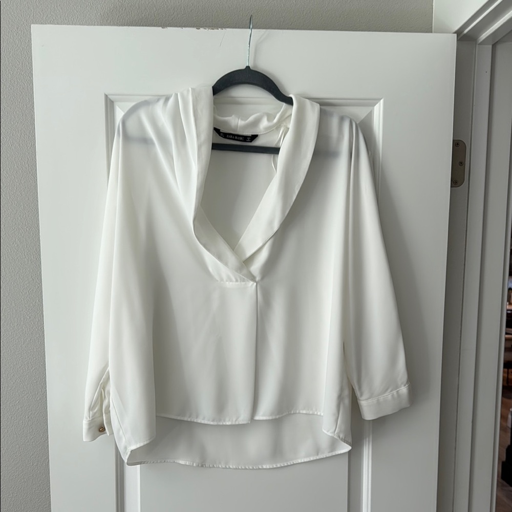 Zara White 3/4 Sleeve Sailor Collar Crop Blouse never worn